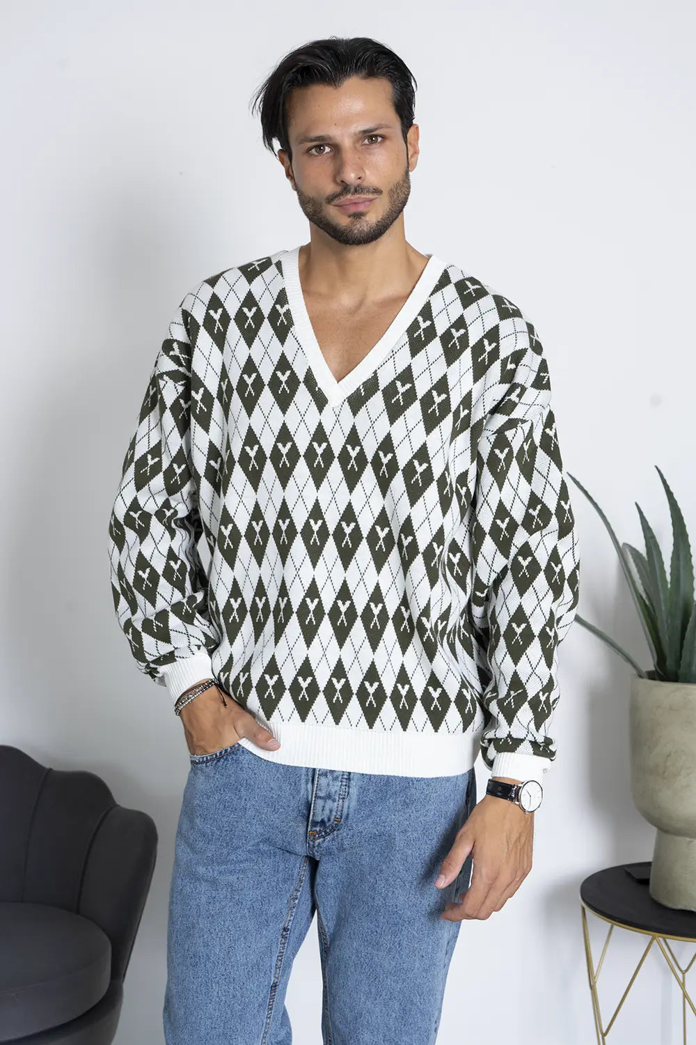 Maglione Scollo V Con Fantasia Art. Mg139