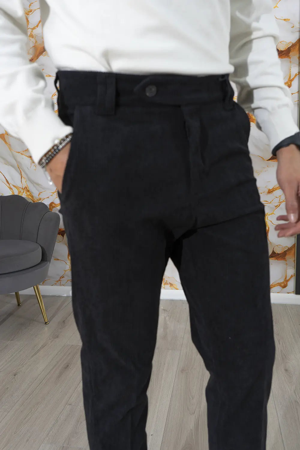 Pantalone Uomo Velluto a Costine Bottone Decentrato Art. Pt178