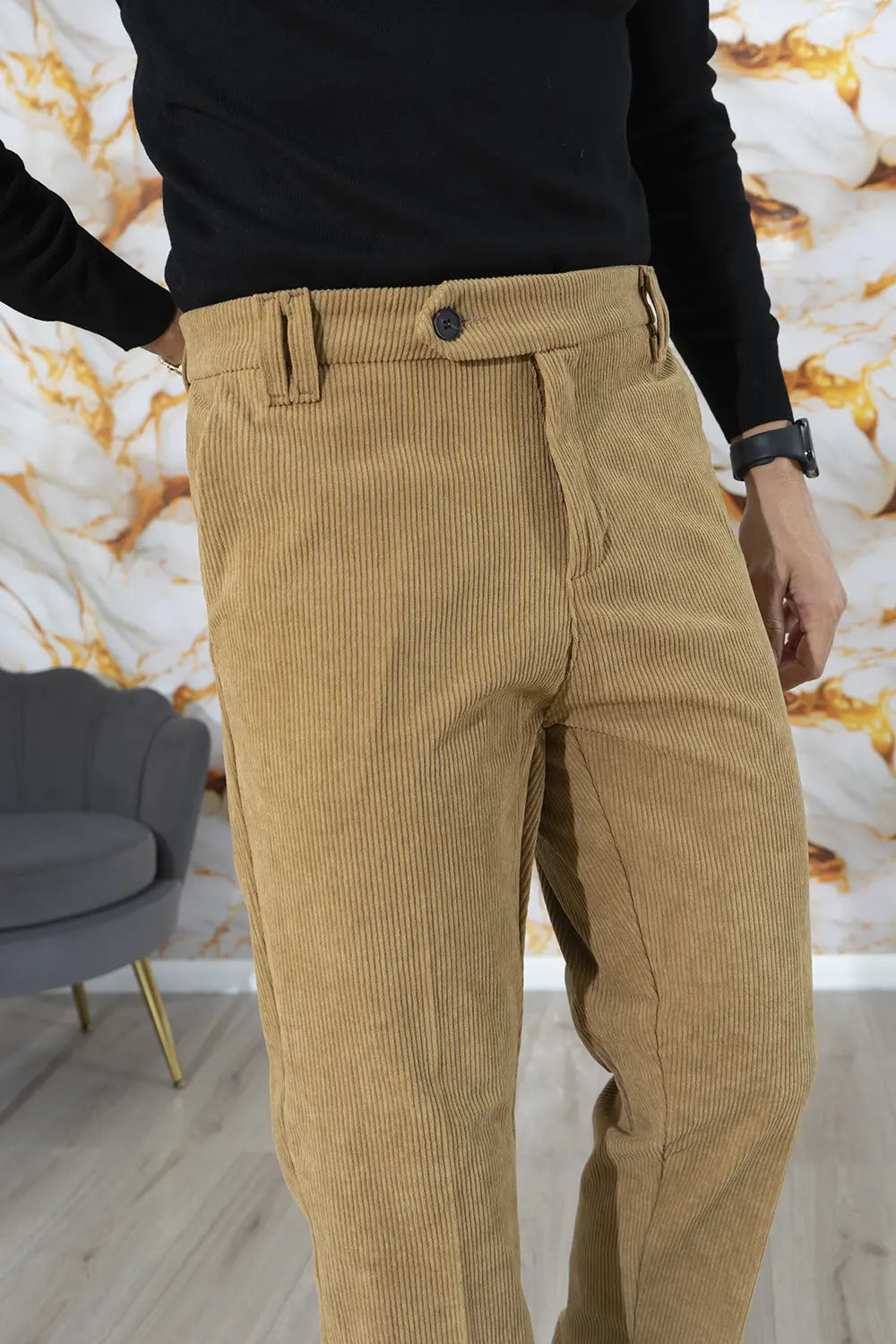 Pantalone Uomo Velluto a Costine Bottone Decentrato Art. Pt178