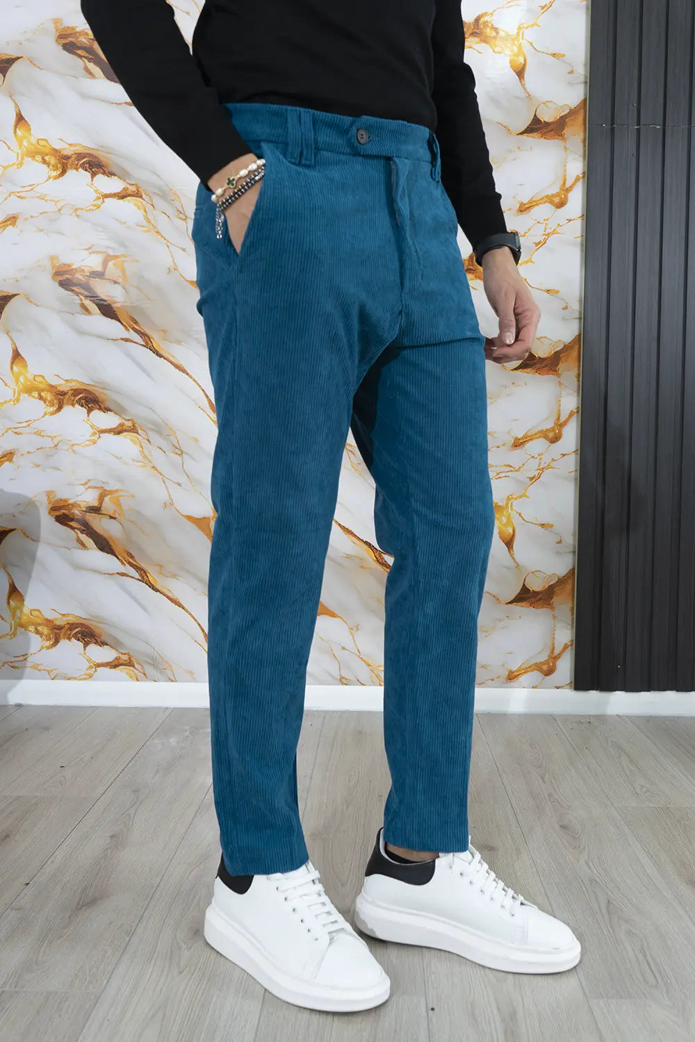 Pantalone Uomo Velluto a Costine Bottone Decentrato Art. Pt178