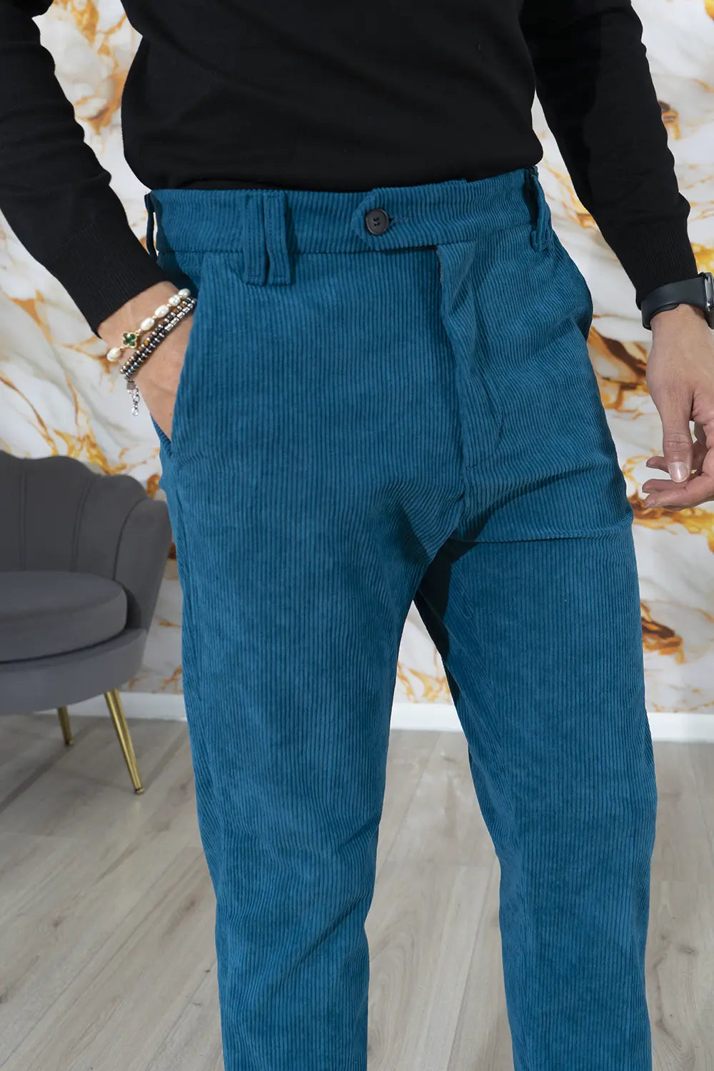 Pantalone Uomo Velluto a Costine Bottone Decentrato Art. Pt178