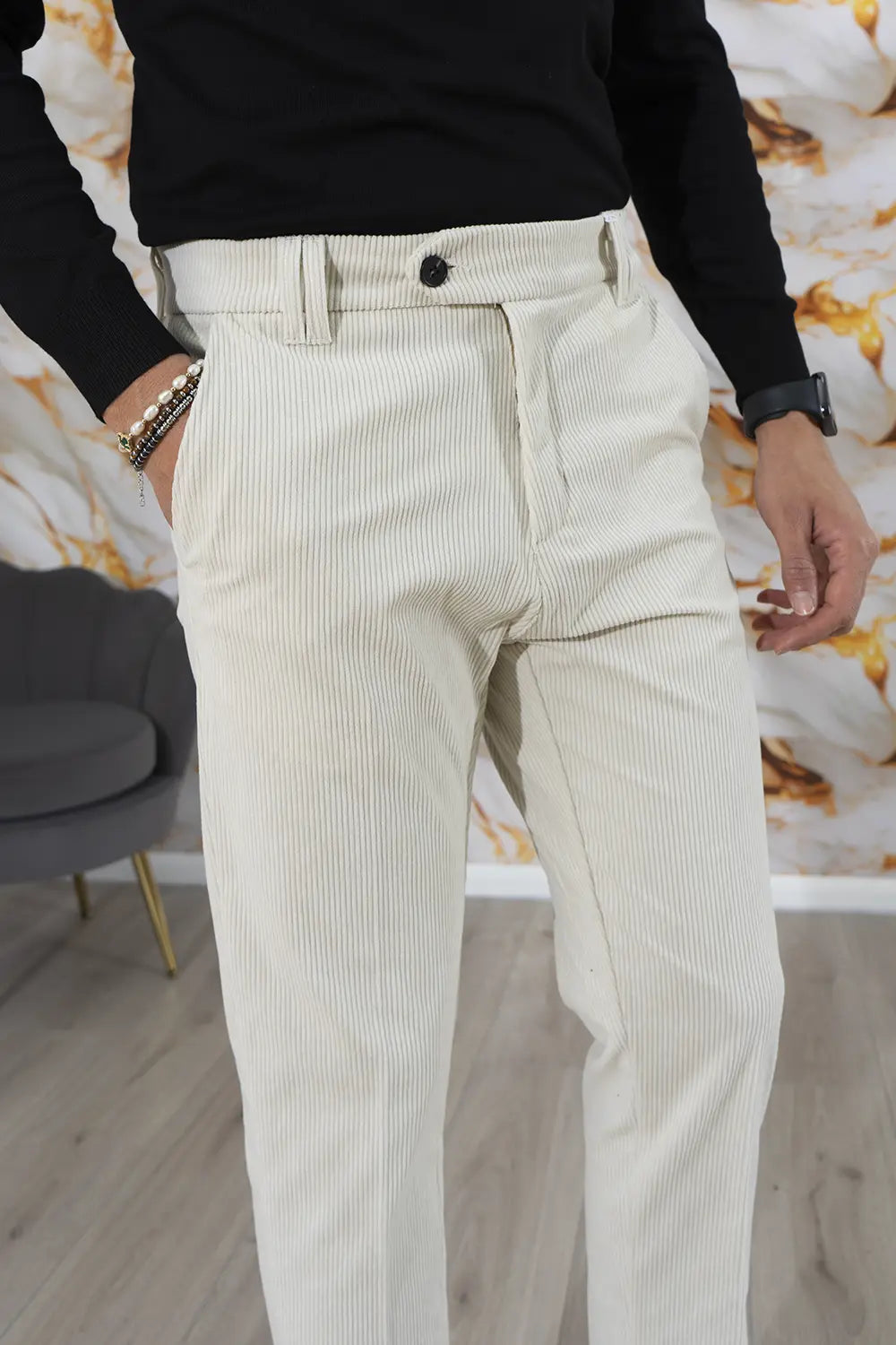 Pantalone Uomo Velluto a Costine Bottone Decentrato Art. Pt178