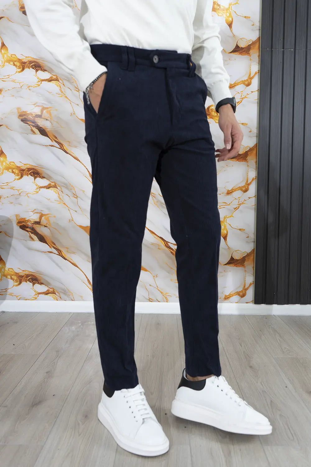 Pantalone Uomo Velluto a Costine Bottone Decentrato Art. Pt178