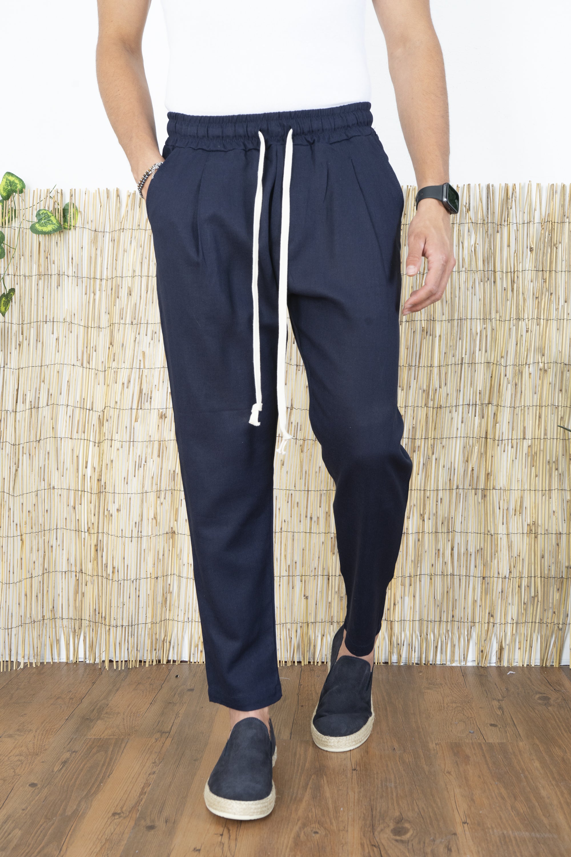 Pantalone Uomo In Lino Tinta Unita Tasca America Art. Pt45