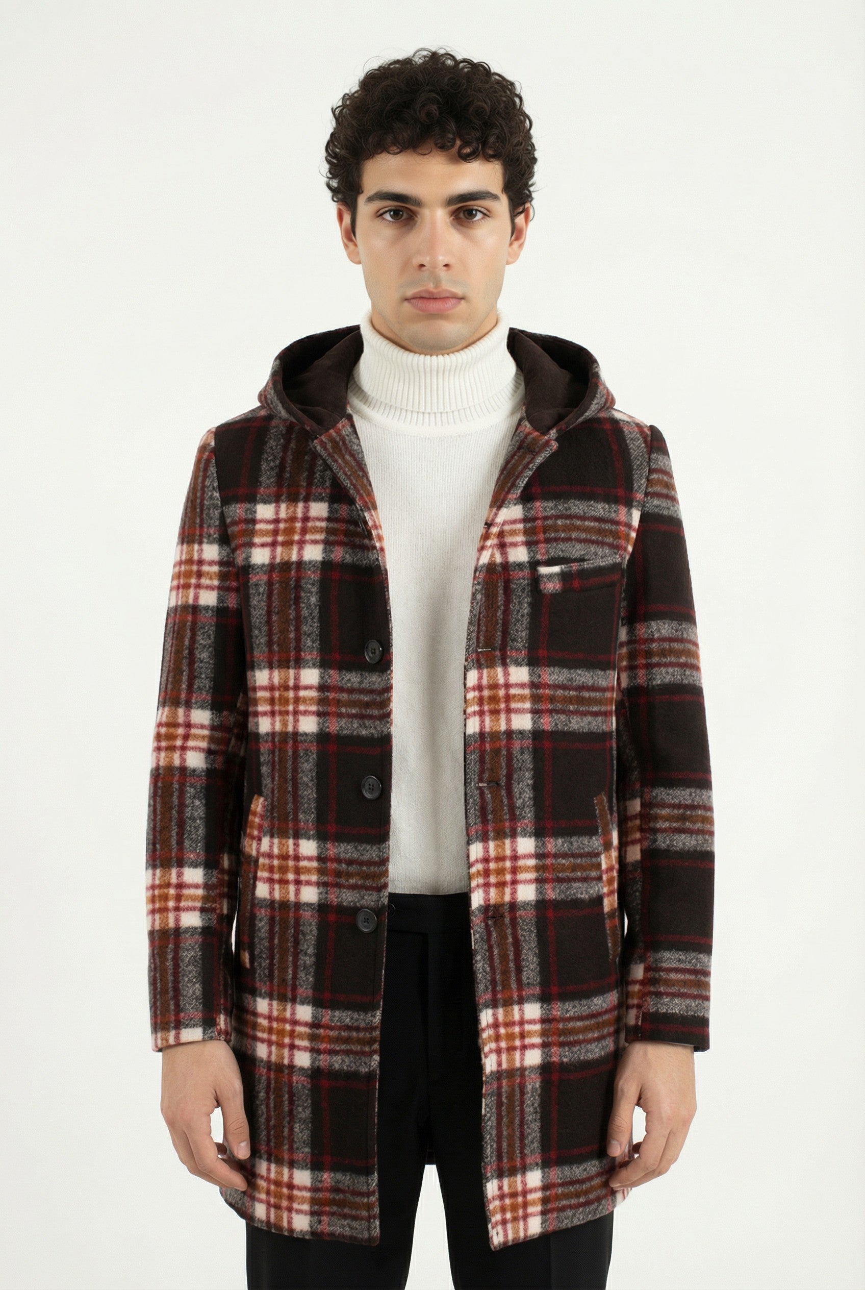 Cappotto Uomo Monopetto Scozzese Con Cappuccio Art. Cp21