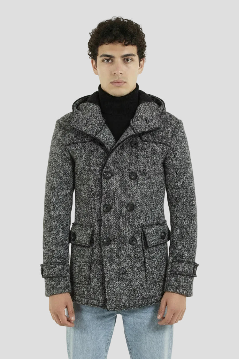 Cappotto Uomo Giacca Con Cappuccio Doppio Petto Con Tasche Laterali Art. Cp16