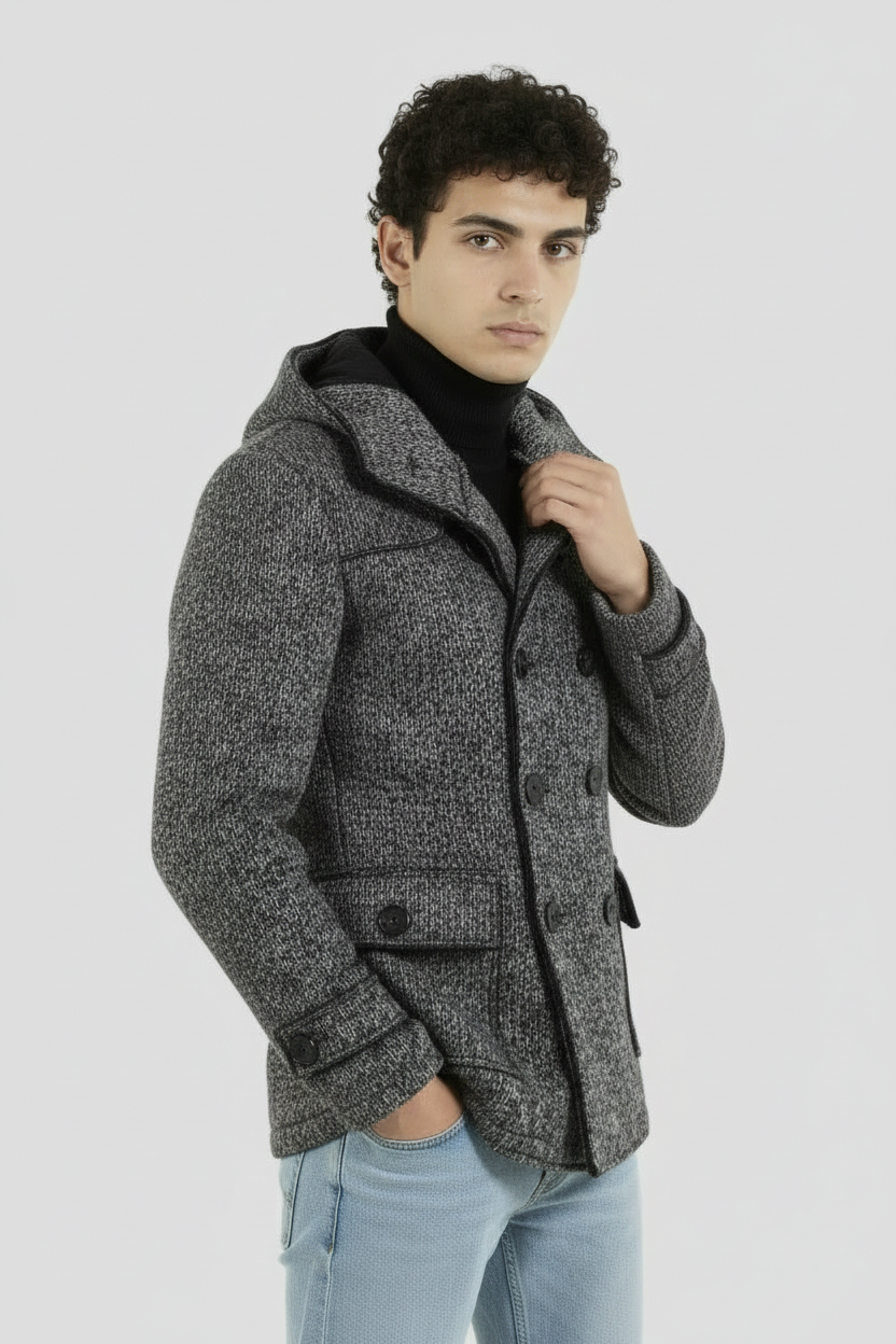 Cappotto Uomo Giacca Con Cappuccio Doppio Petto Con Tasche Laterali Art. Cp16