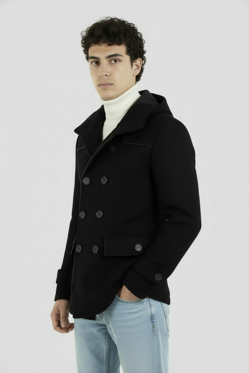 Cappotto Uomo Giacca Con Cappuccio Doppio Petto Con Tasche Laterali Art. Cp16