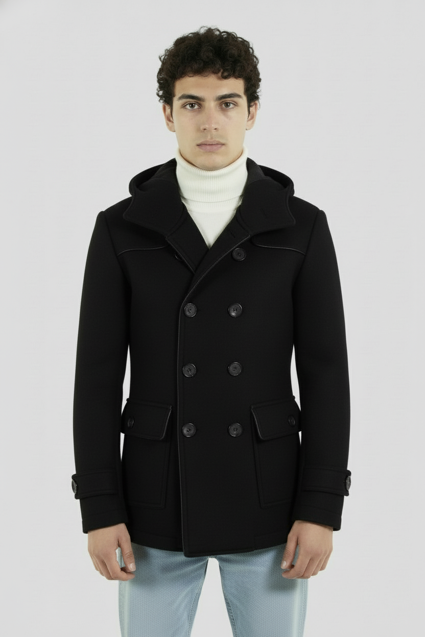 Cappotto Uomo Giacca Con Cappuccio Doppio Petto Con Tasche Laterali Art. Cp16