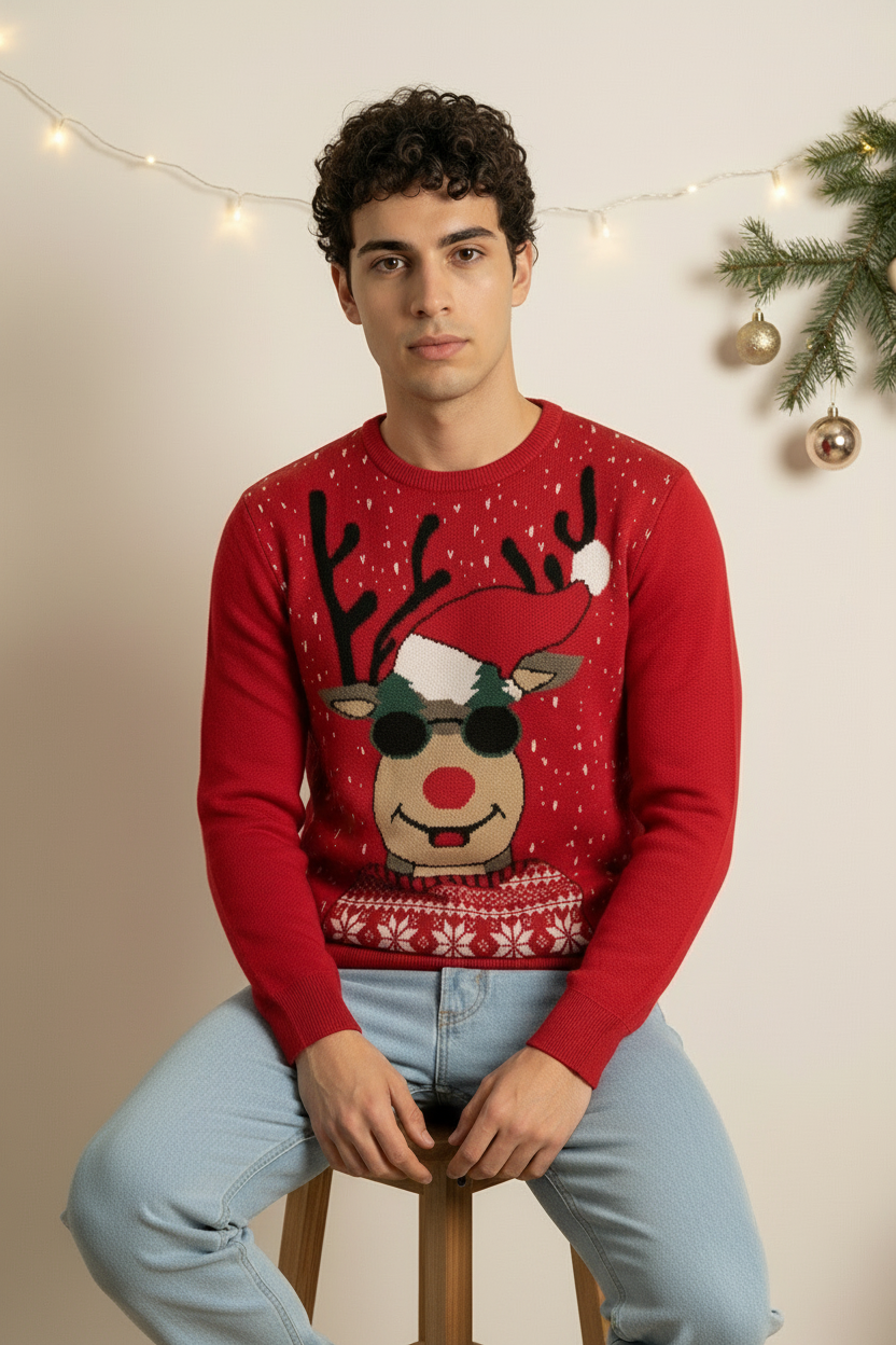 Maglione Uomo Natale ''Renne'' Girocollo Art. Mg129