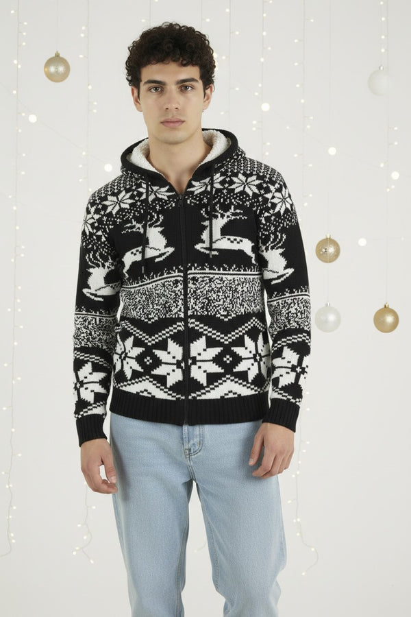 Maglione Uomo Natalizio Con Cappuccio Interno In pile Art. MG127