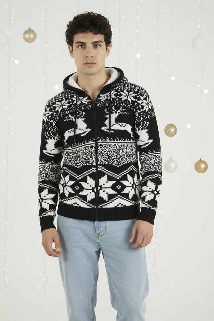 Maglione Uomo Natalizio Con Cappuccio Interno In Pile Art. MG127