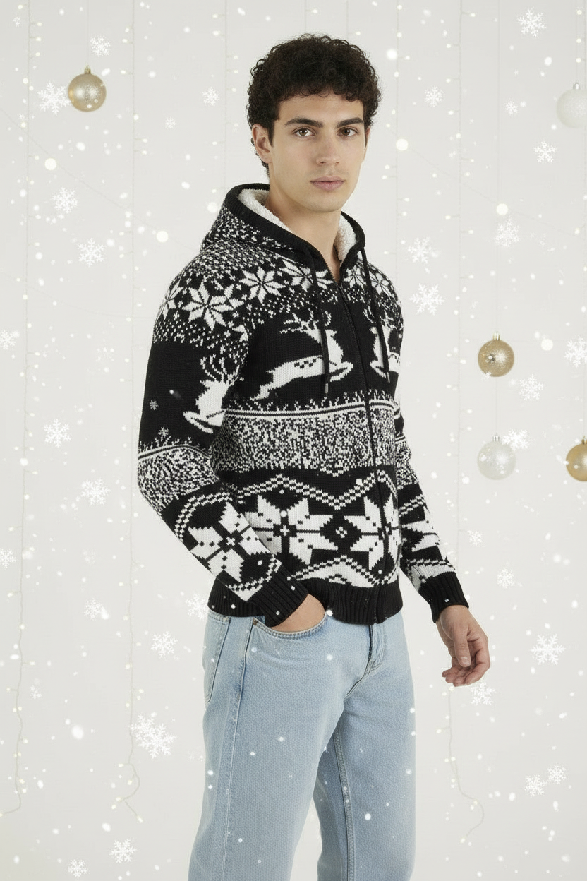 Maglione Uomo Natalizio Con Cappuccio Interno In Pile Art. MG127