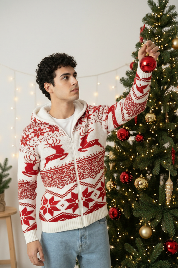 Maglione Uomo Natalizio Con Cappuccio Interno In pile Art. MG127