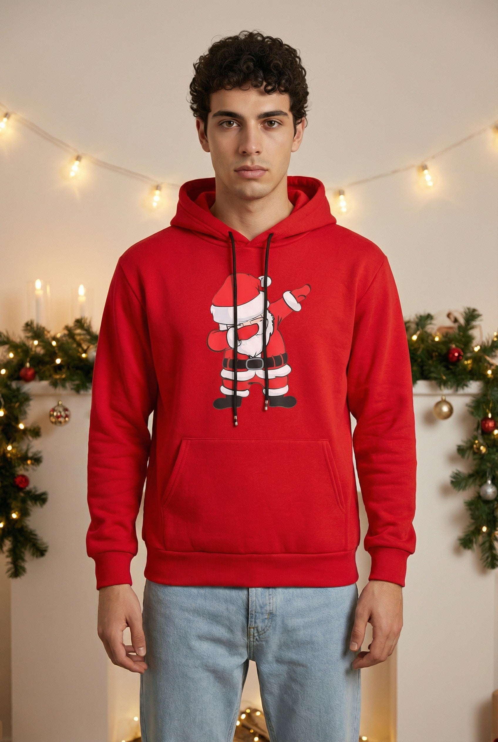 Felpa Uomo Stampa Babbo Natale Con Cappuccio Art. Fe106