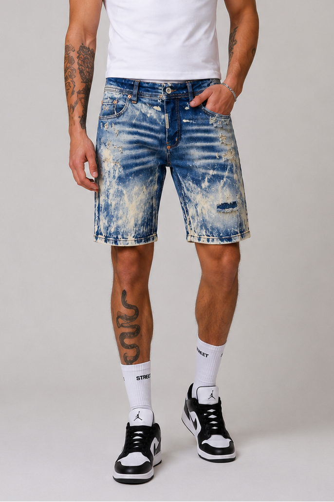 Bermuda Uomo Denim Cianotic Dettagli Destroyed Art. BM142