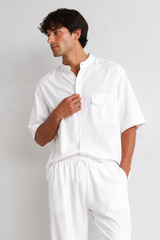 Camicia Over In misto Lino Manica Corta Collo Coreano Art. Cm235