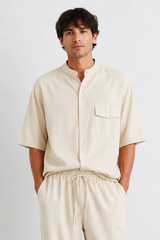 Camicia Over In misto Lino Manica Corta Collo Coreano Art. Cm235