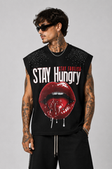 T-shirt Smanicata "Stay Hungry" Con Strass Art. Ct18