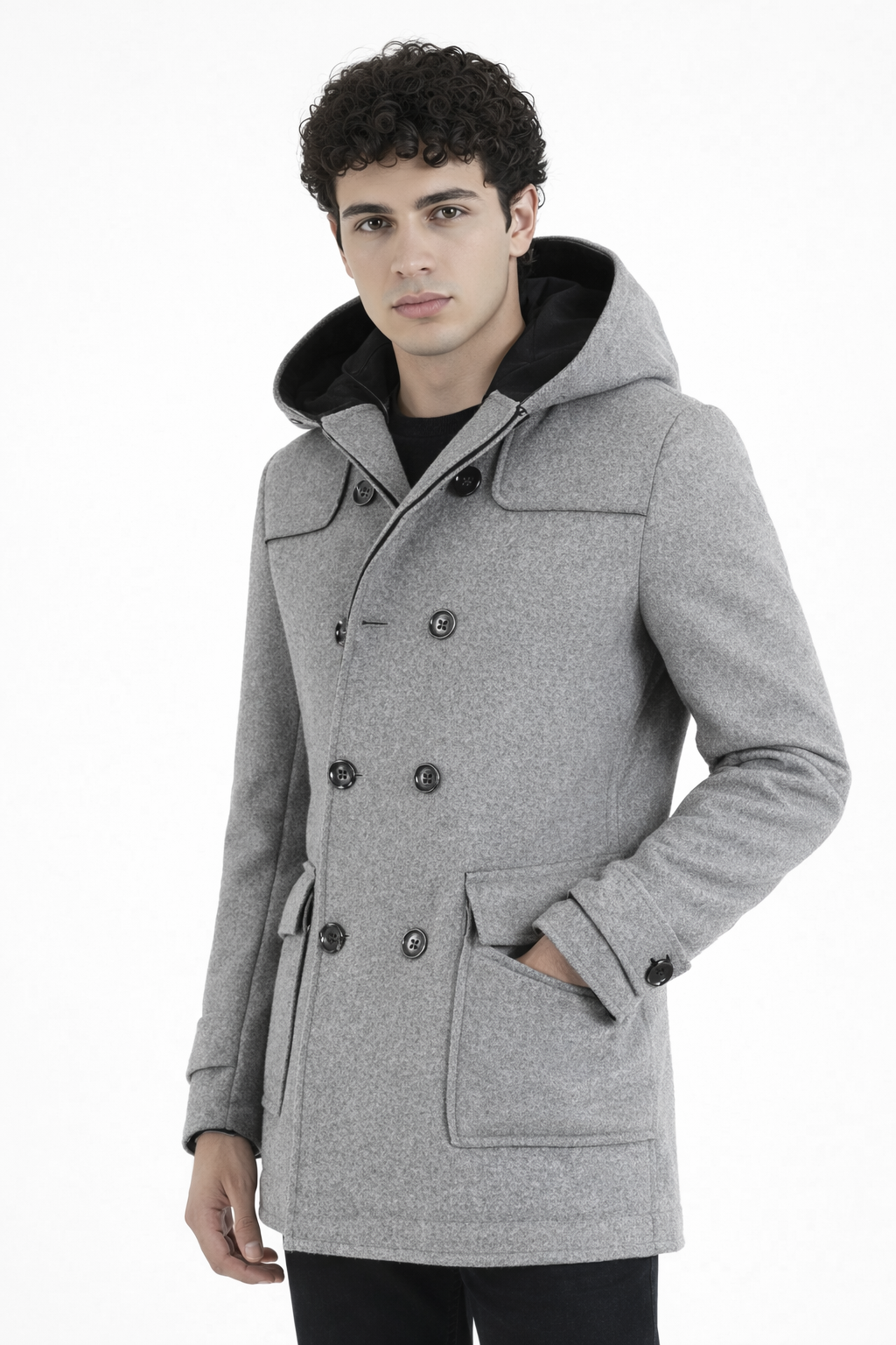 Cappotto Uomo Giacca Con Cappuccio Doppio Petto Con Tasche Laterali Art. Cp16