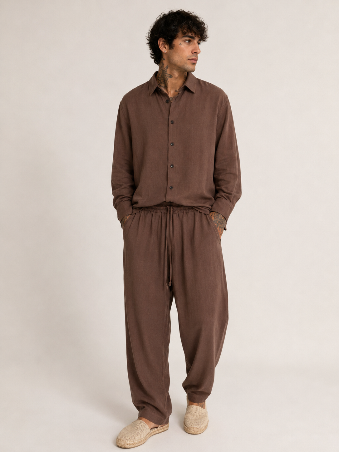 Coordinato In Lino Camicia + Pants Baggy Art. Cd137