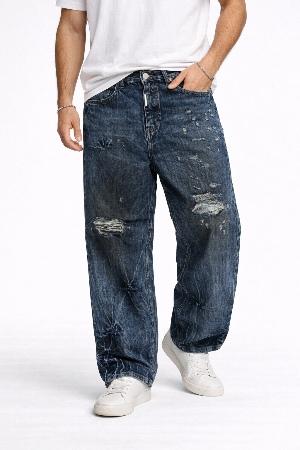 Jeans Baggy Premium con Strappi e Lavaggio Used Art. Js557