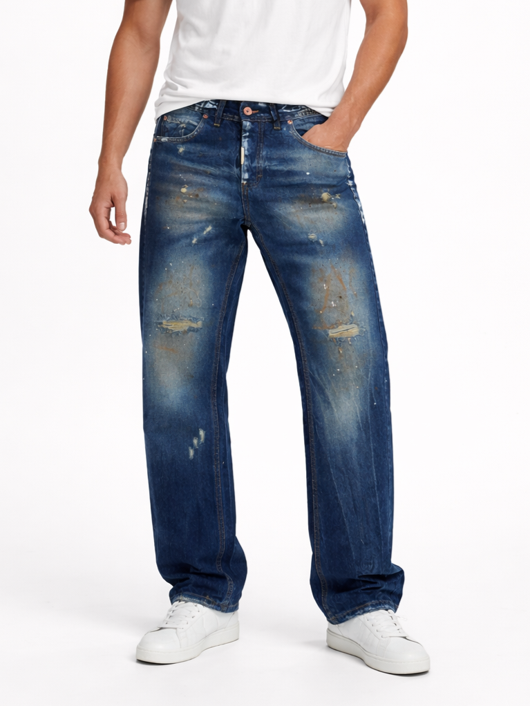 Jeans Straight Fit "Deep Indigo Painter" con Dettagli Artigianali Art. Js562
