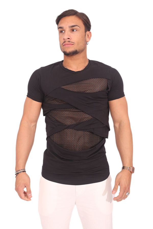 T-shirt homme déchiré et doublure en maille noire Art. Ts94