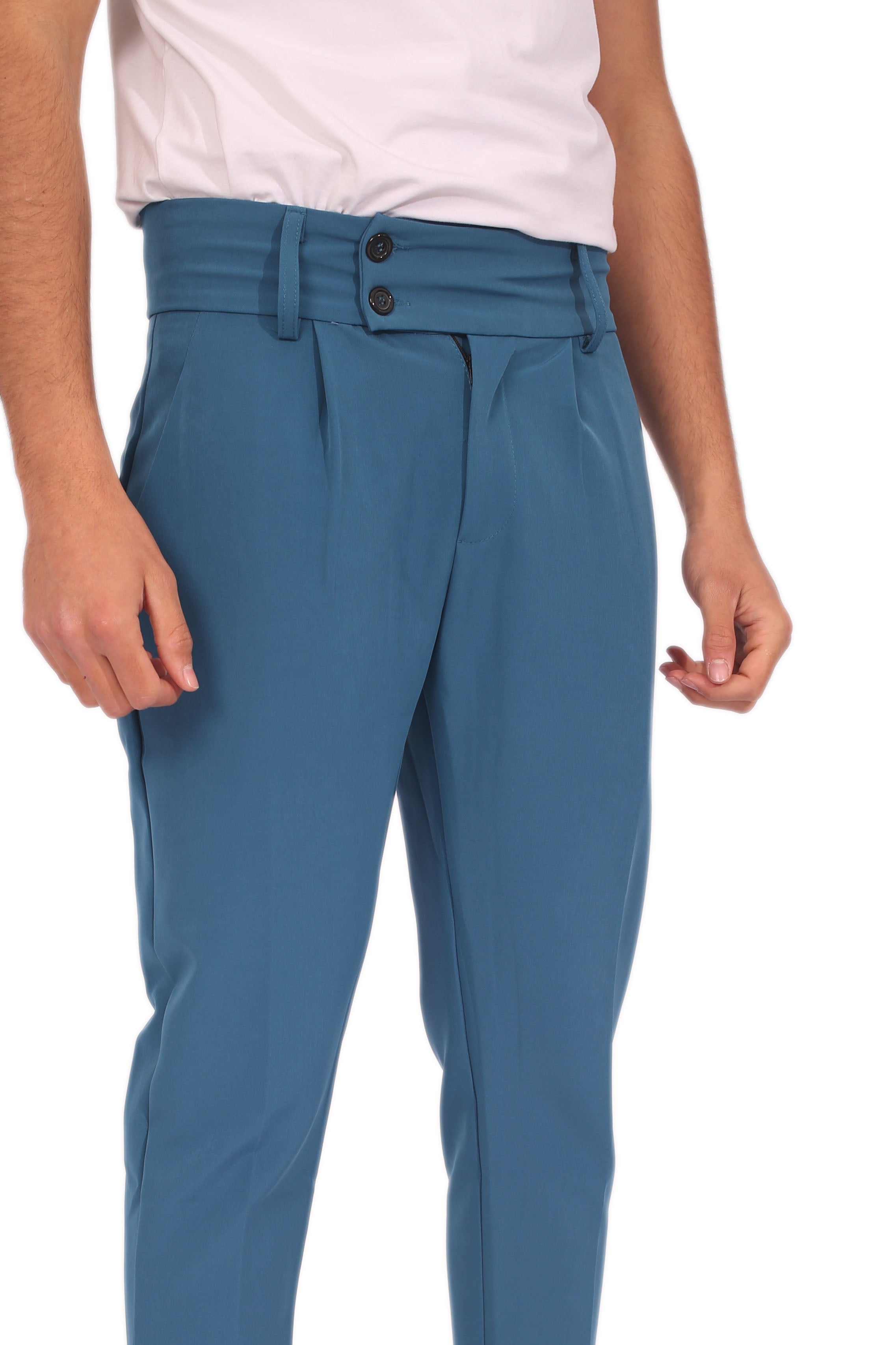 Pantalone Vita Alta Doppio Bottone Con Pinces Tasca America Art. Pt64