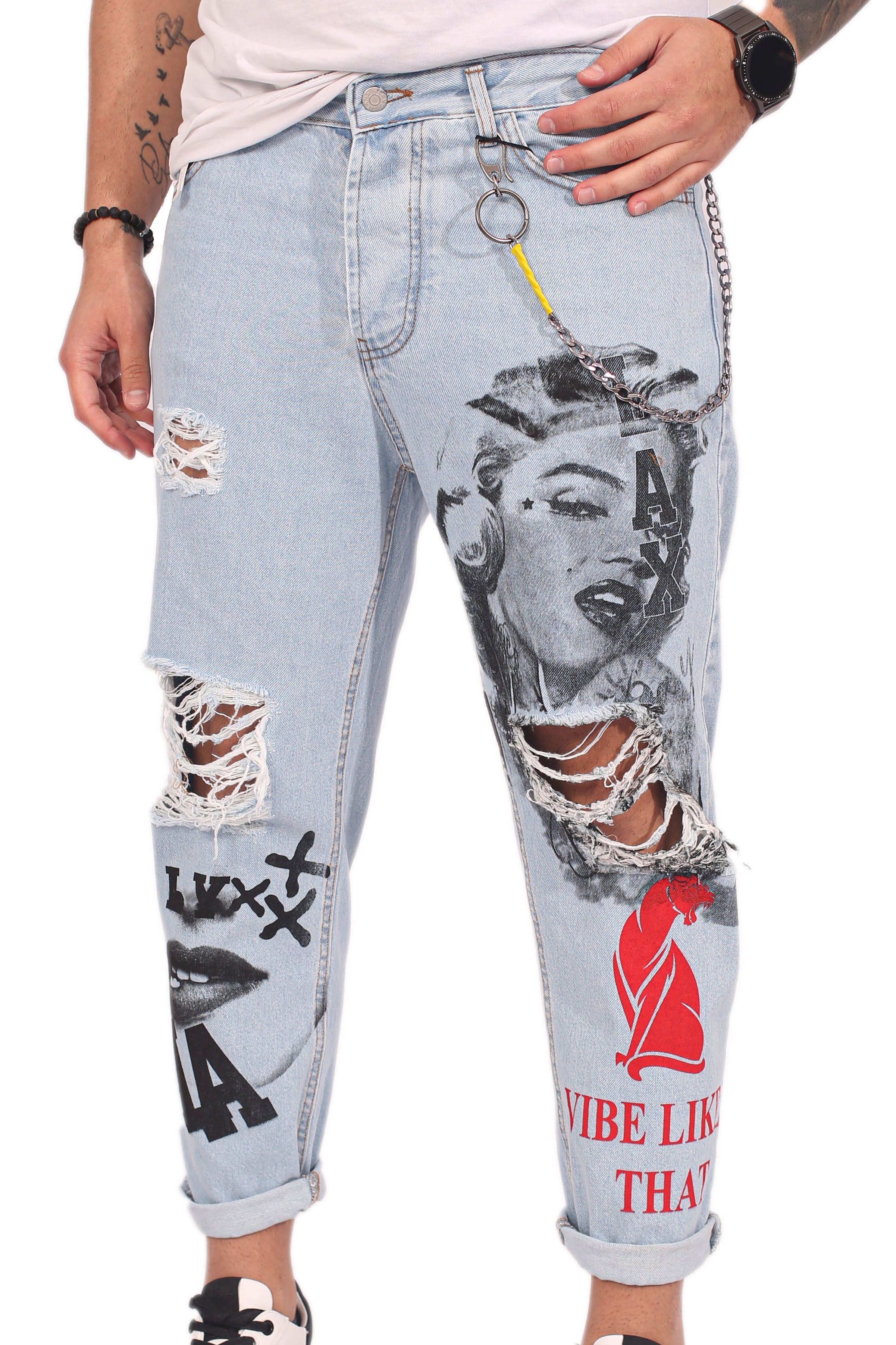 Jeans Uomo Maryland Con Stampe E Strappi Art. Js156