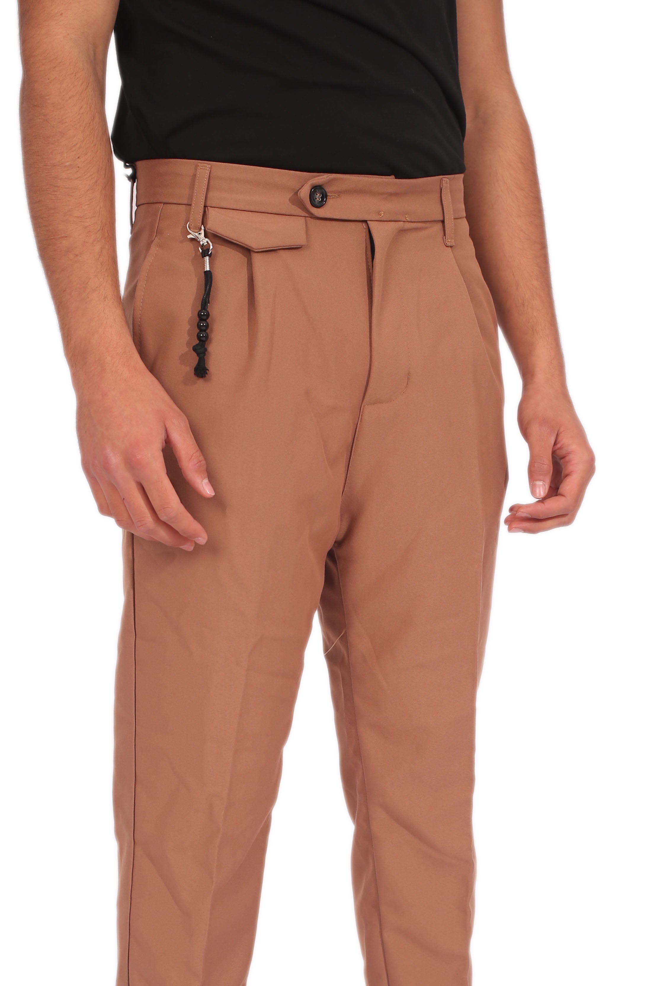 Pantalone Camel Uomo Cavallo Basso Con Pinces Bottone Laterale Tasca America Art. Pt78