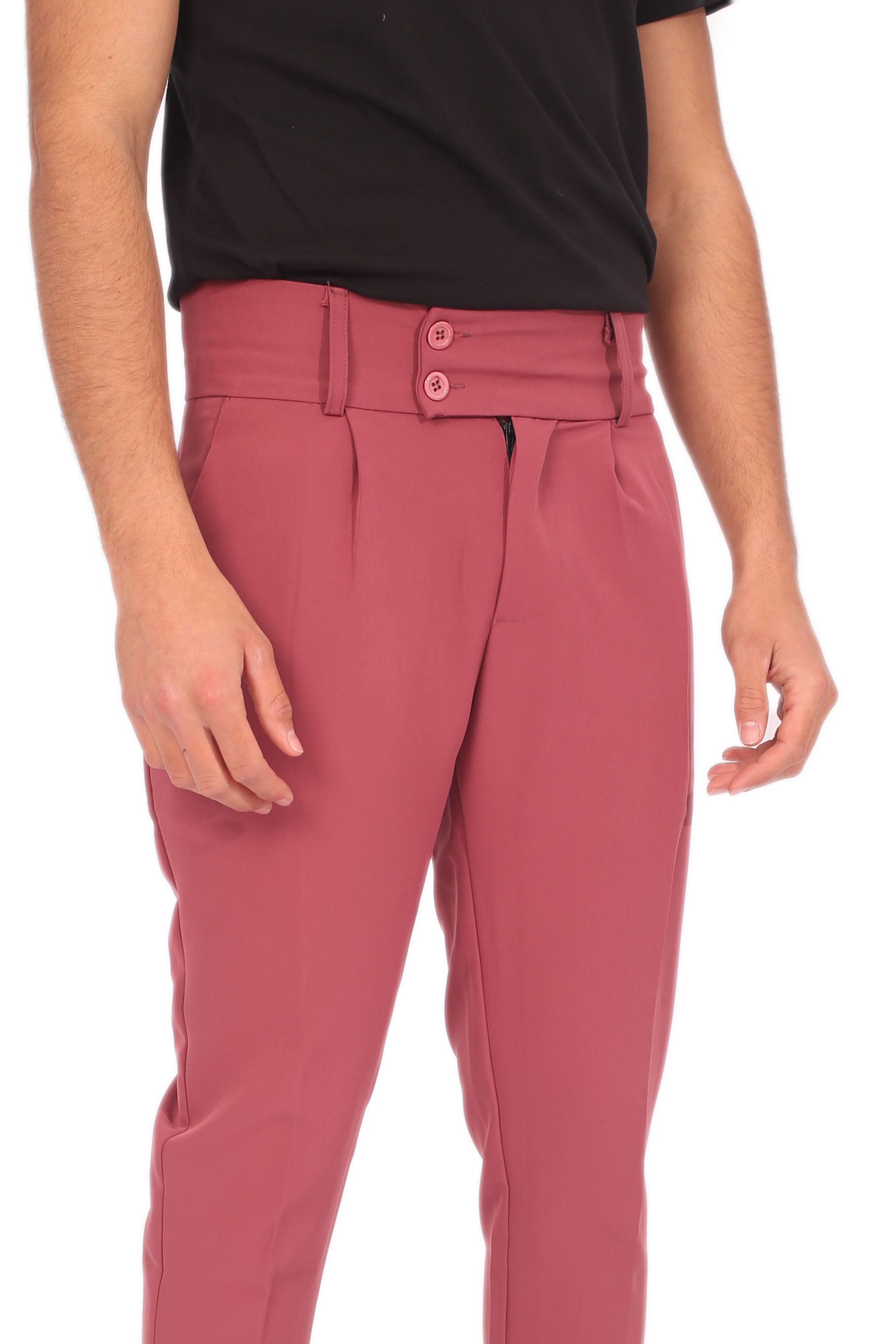 Pantalone Vita Alta Doppio Bottone Con Pinces Tasca America Art. Pt64