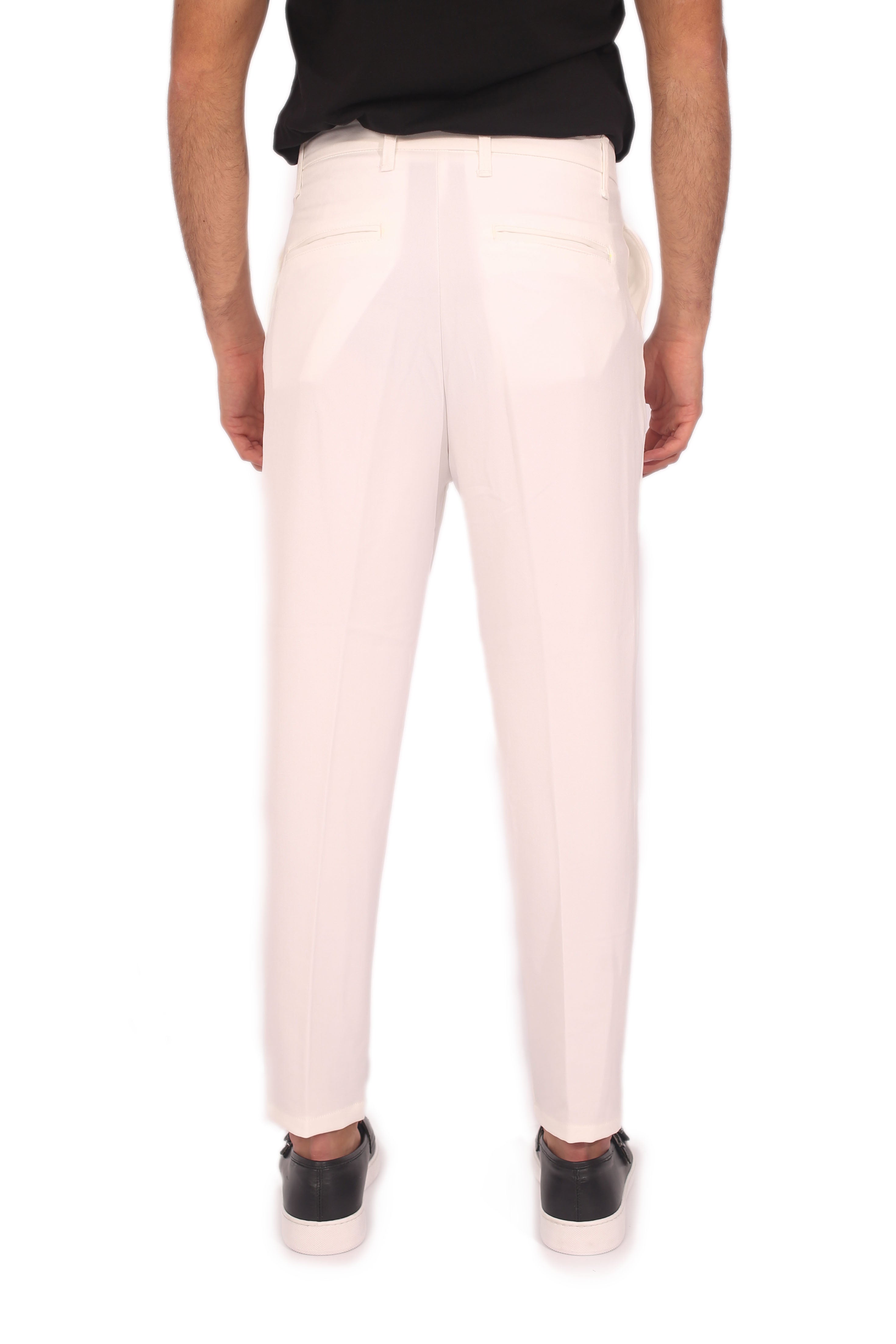 Pantalone Bianco Uomo Cavallo Basso Con Pinces Bottone Laterale Tasca America Art. Pt78