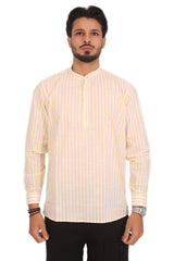 CAMICIA UOMO AKIRO' PORTOROTONDO COLLO COREANA CASACCA CON BOTTONI A META' FANTASIA RIGHE STRETTE GIALLA ART.CM61