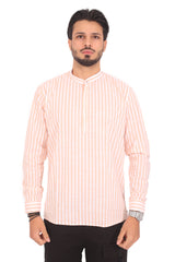 CAMICIA UOMO AKIRO' PORTOROTONDO COLLO COREANA CASACCA CON BOTTONI A META' FANTASIA RIGHE STRETTE ARANCIONE ART. CM61