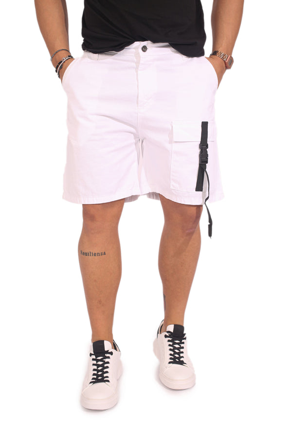 Men's White Bermuda Shorts Solid Color Pocket With Clip Pocket Closure Art. Bm26