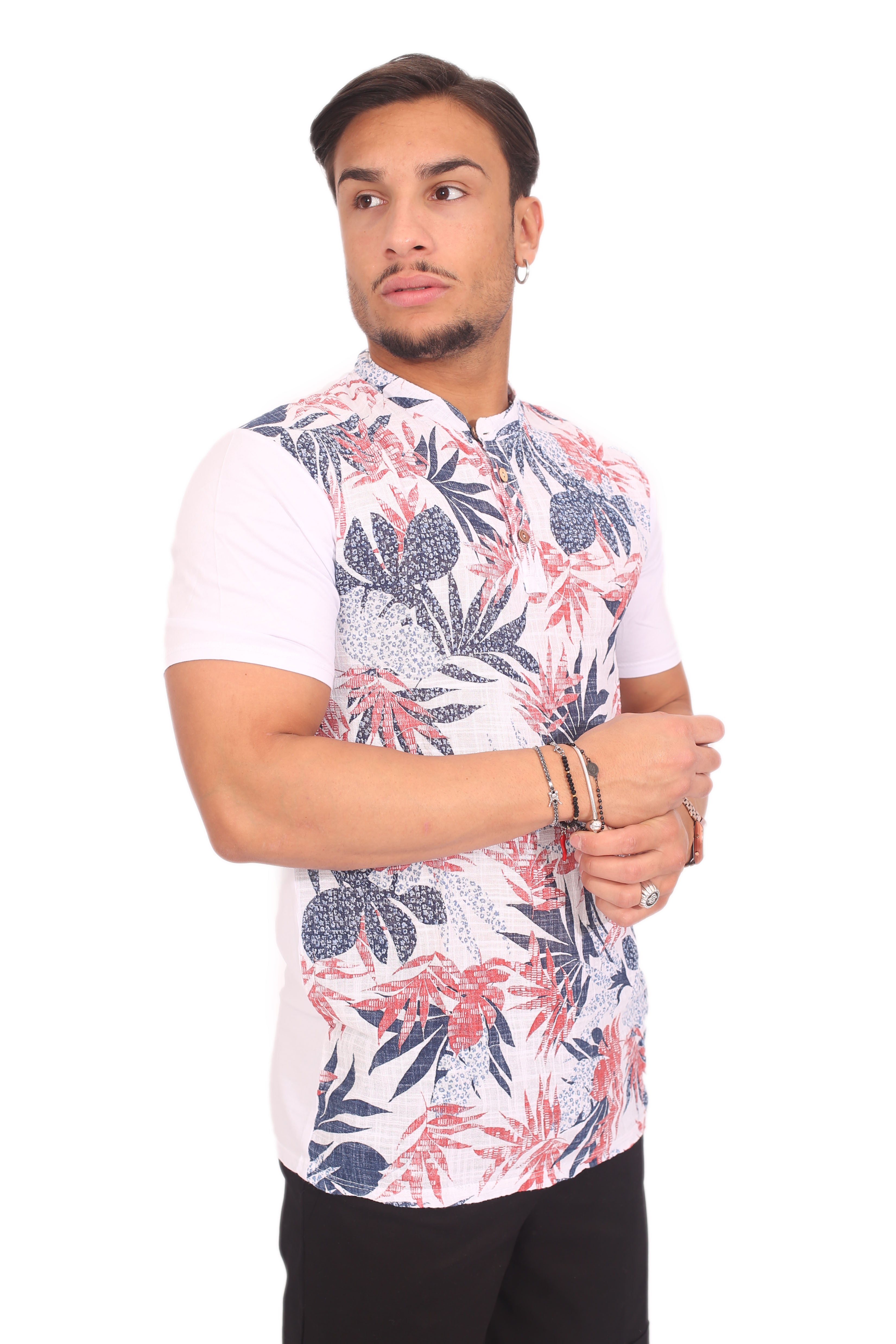 T-Shirt Uomo Con Bottoni Girocollo Mix Fiori Art. Ts82