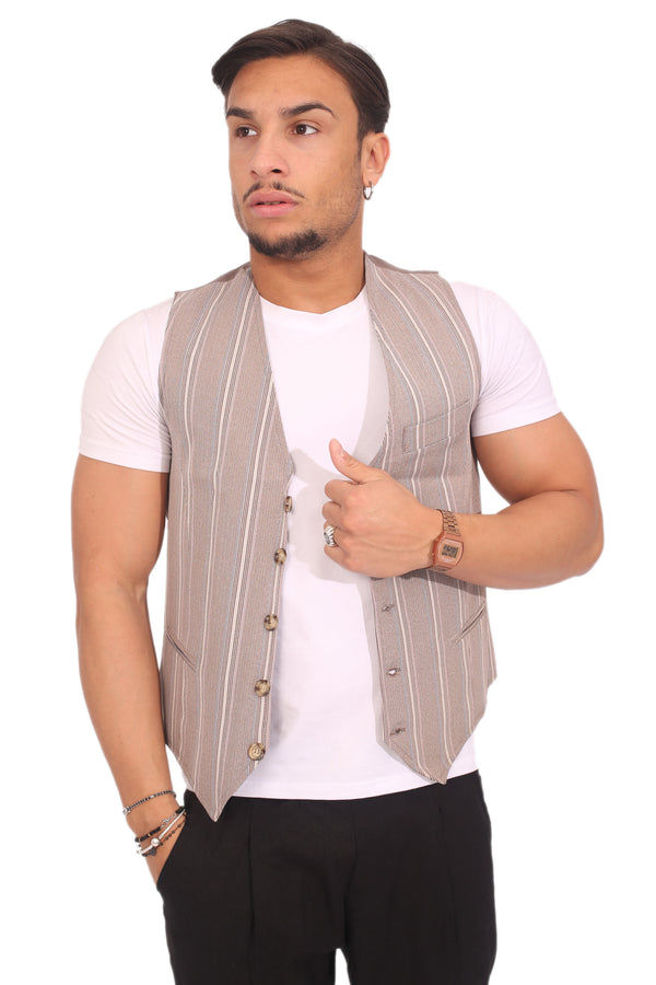 BEIGE MEN'S STRIPED PATTERN VEST ART. GL03