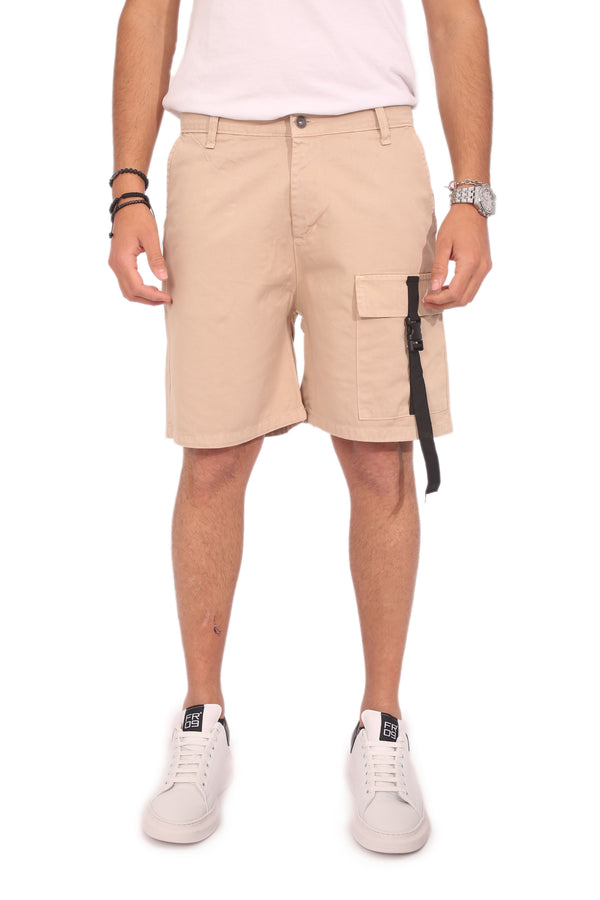 Men's Beige Bermuda Shorts Solid Color Pocket With Clip Pocket Closure Art. Bm26