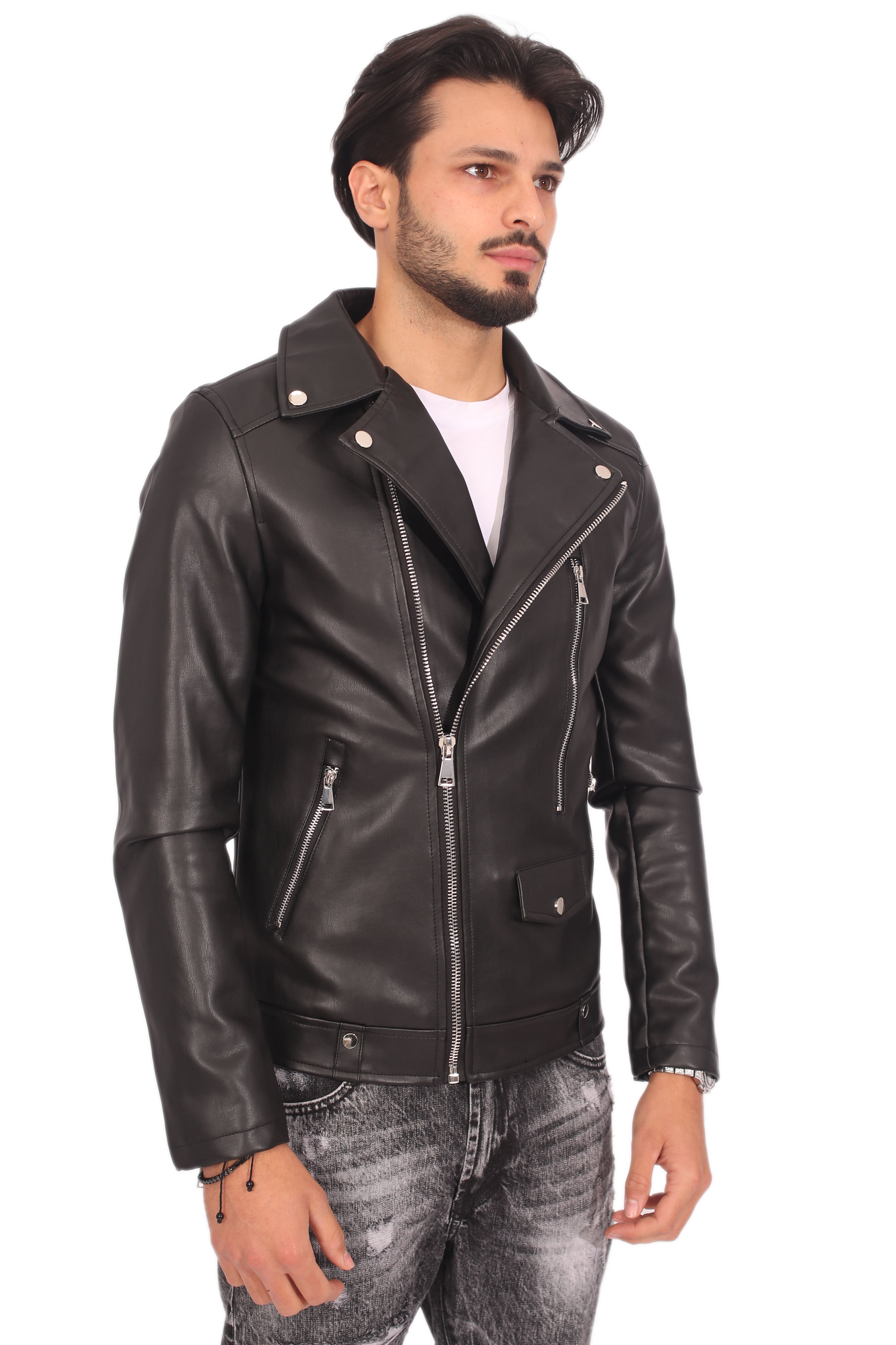 Giubbotto Giacca Uomo Ecopelle Bikers Chiodo Art. Gb07