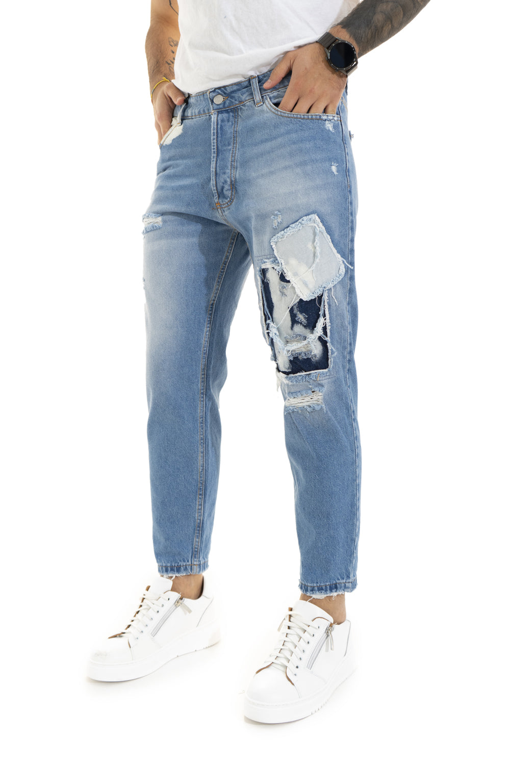 Jeans Uomo Con Toppa E Pittura Art. Js262