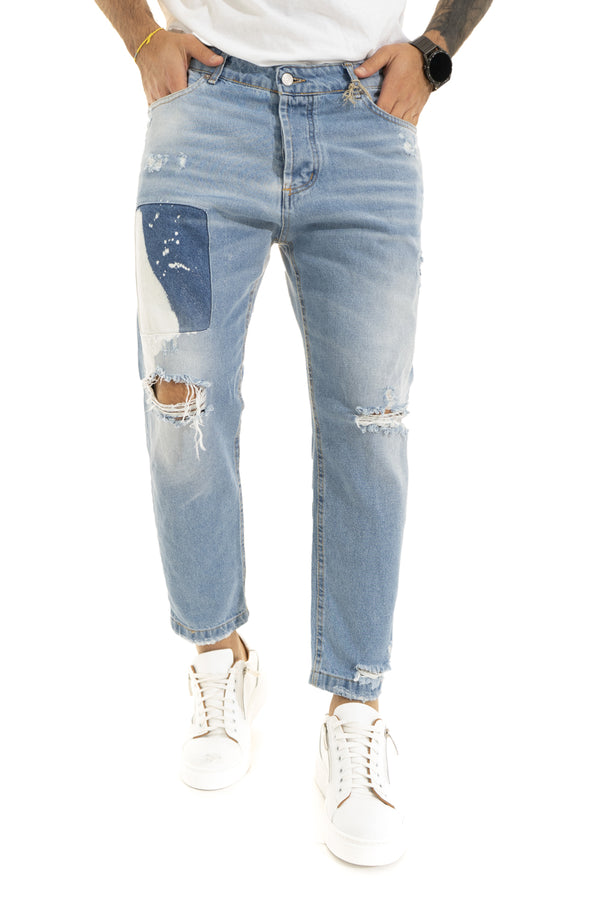 Jean homme avec peinture et patchs Art JS263
