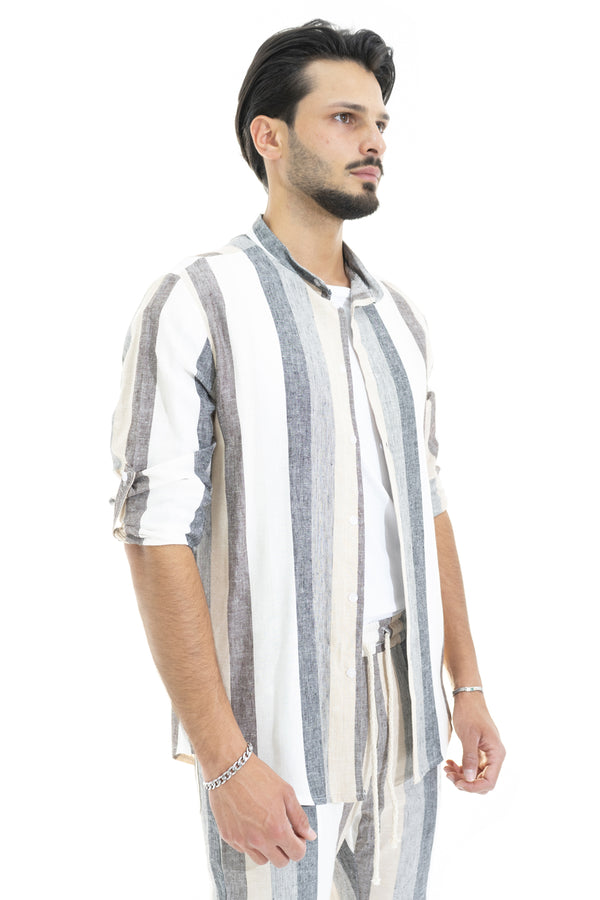 Chemise en lin pour homme à larges rayures et col coréen Art. Cm134