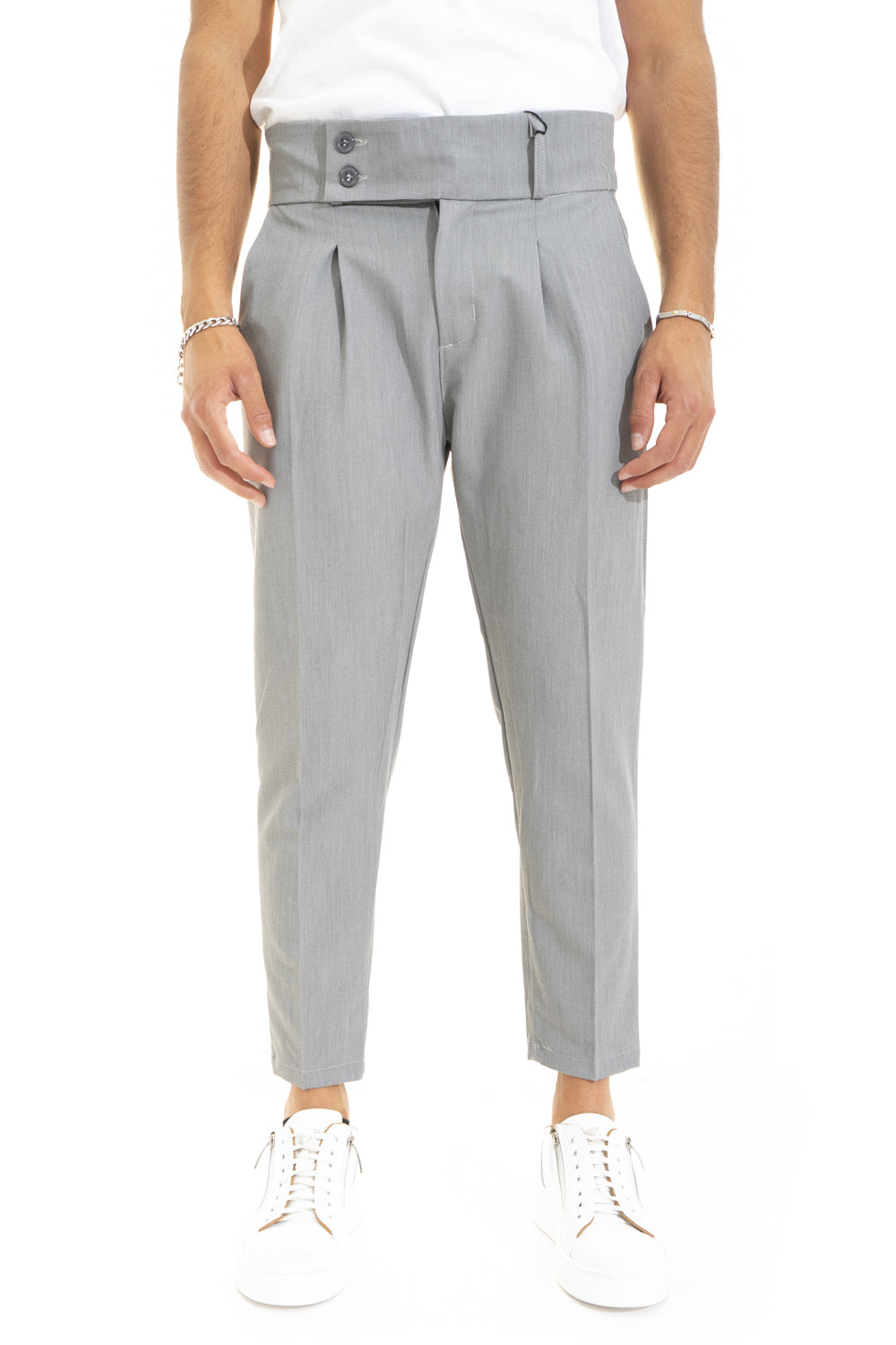 Pantalone Vita Alta Doppio Bottone Con Pinces Tasca America Art. Pt64