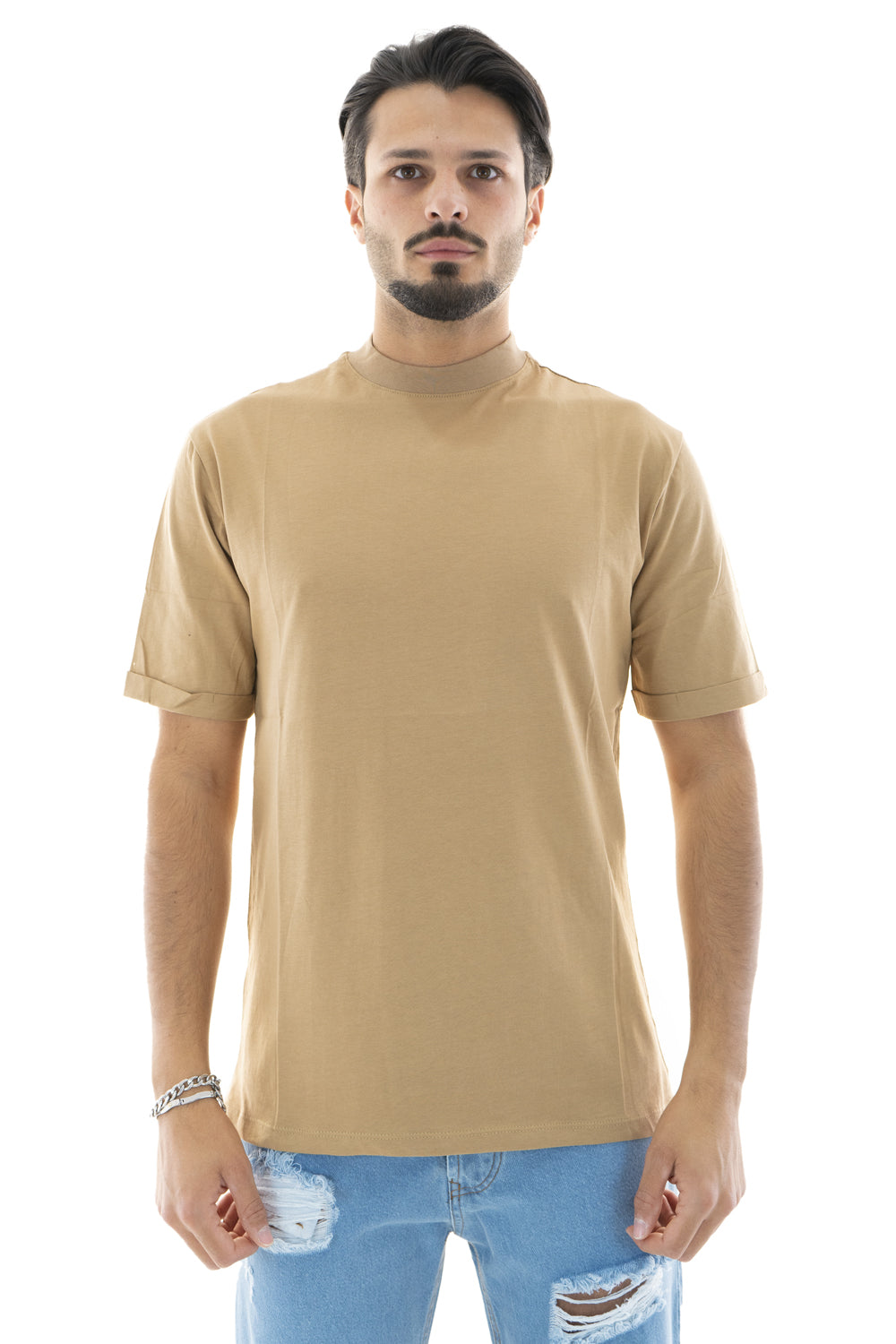 Maniche Corte T Shirt Collo Alto Uomo Maglia Lupetto Manica Corta
