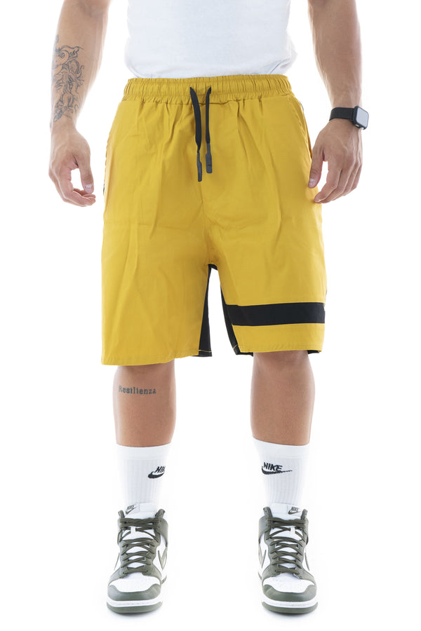 Two-tone Bermuda Shorts Mustard Front Back America Pocket Elastic Waist Art. Bm03