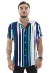 CAMICIA FANTASIA RIGHE COLORATE MANICHE CORTE VESTIBILITA' REGULAR BLU/VERDE ART. CM30