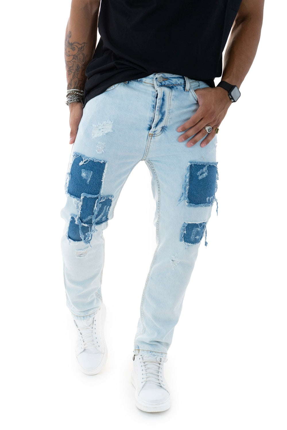 Jeans Uomo Con Toppe Rialzate e Abrasioni Art. Js265