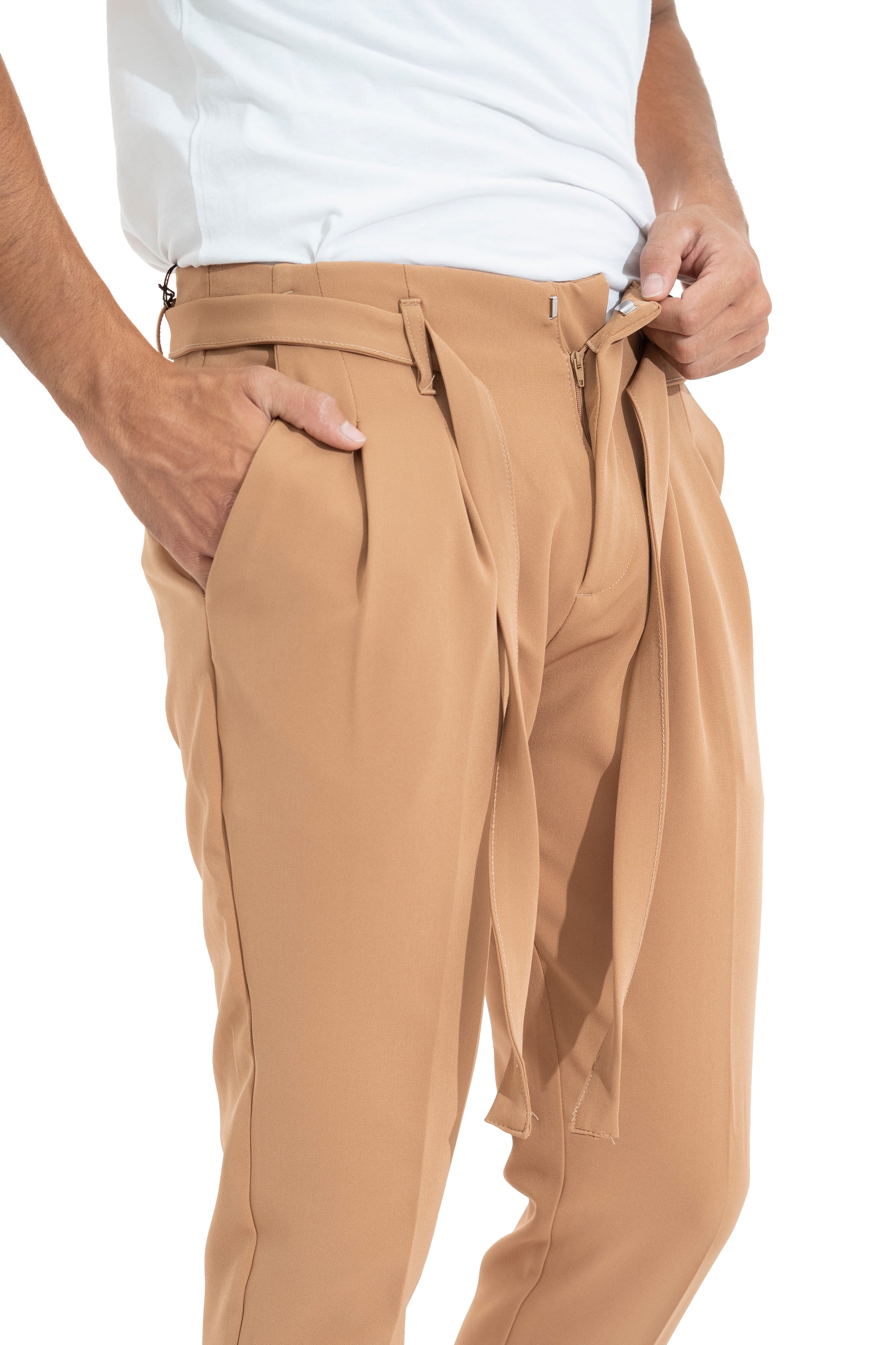 Pantalone Uomo Casual Con Pinces E Laccio In Vita Art. Pt100