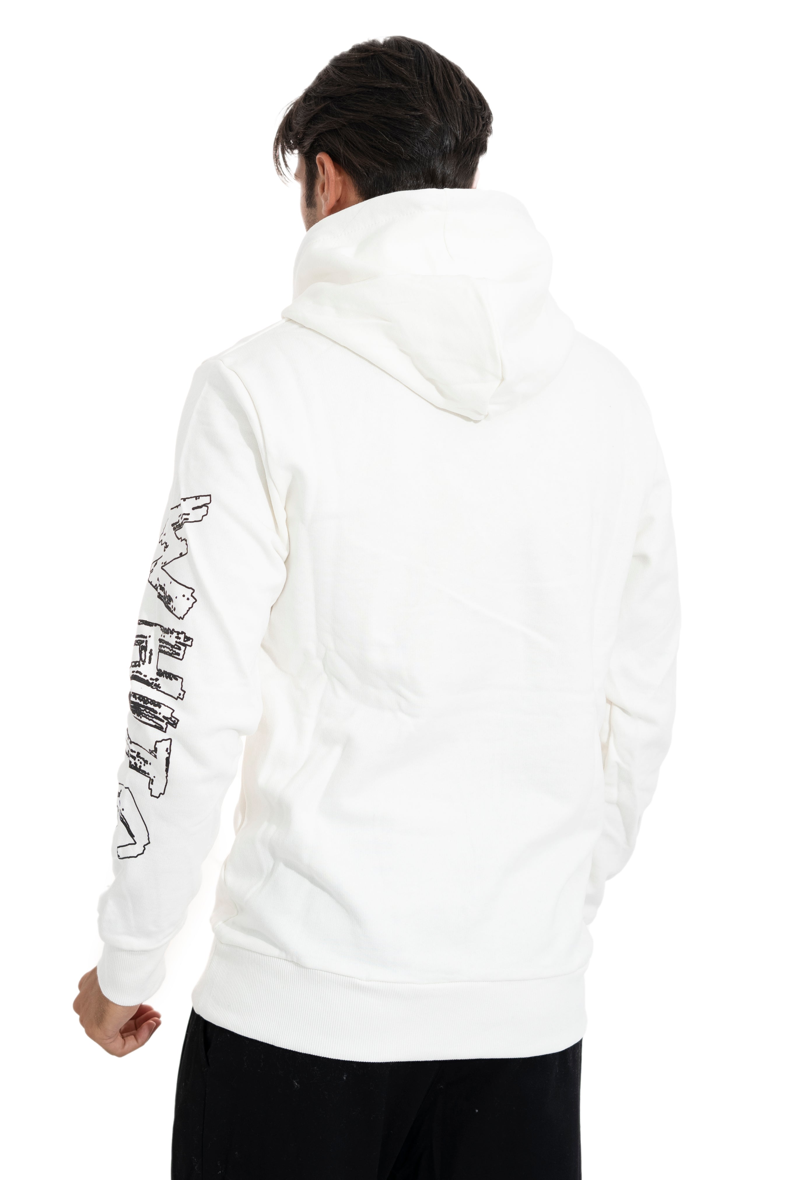 Felpa Uomo Hoodie White Street Art Con Cappuccio e Stampa Art. Fe72